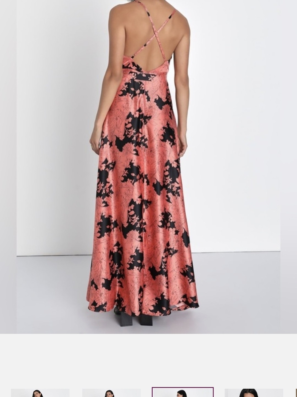 Lulu strappy Coral and Black Floral Maxi Dress